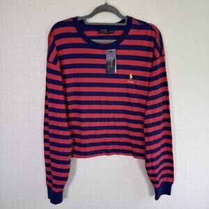 Polo Ralph Lauren Top Womens XL Rugby Shirt Striped Crewneck Crop Little Pony